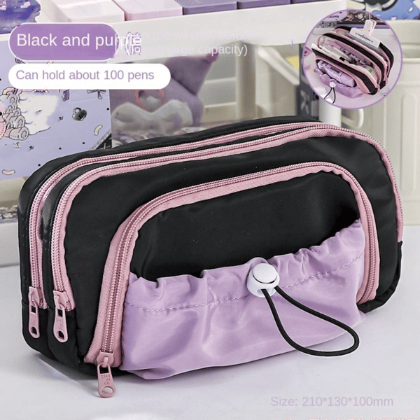 Five-layer large capacity pencil case multifunctional pencil case cute pen storage bag Black Purple