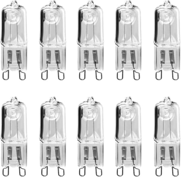 10-pack G9 halogen bulbs 18W warm white light for ceiling lamps and table lamps
