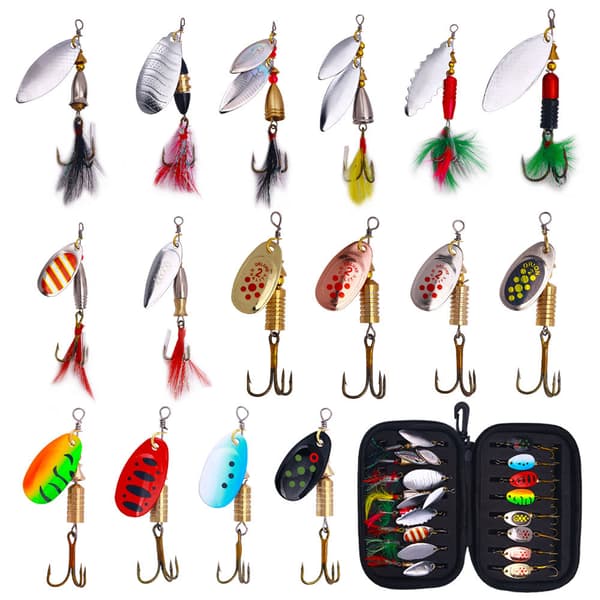 Vicloon Spinner Blinker Set, 16 Fishing Lures with Treble Hooks, Sequins Artificial Lures for Trout, Perch, Salmon, Pike, Zander