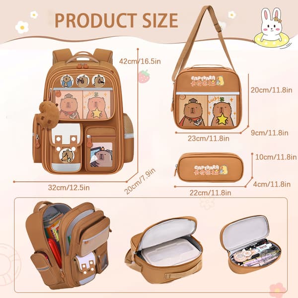 School Bag, 3PCS Waterproof Backpack (Black)