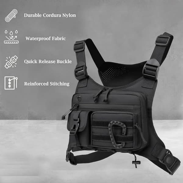 Nylon Chest Bag with Quick Release Buckle and Multiple Pockets, Adjustable, Practical Vest, Suitable for Outdoor Activities, Hiking, Cycling