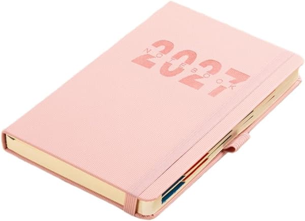 2027 Planner, A5 Size, Monthly Scheduling Labels, PU Leather Hardcover Pink