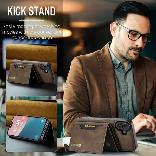 iPhone 17 Skal læderfodral DG.MING M2 Series 3-Fold Kortholder Kaffe