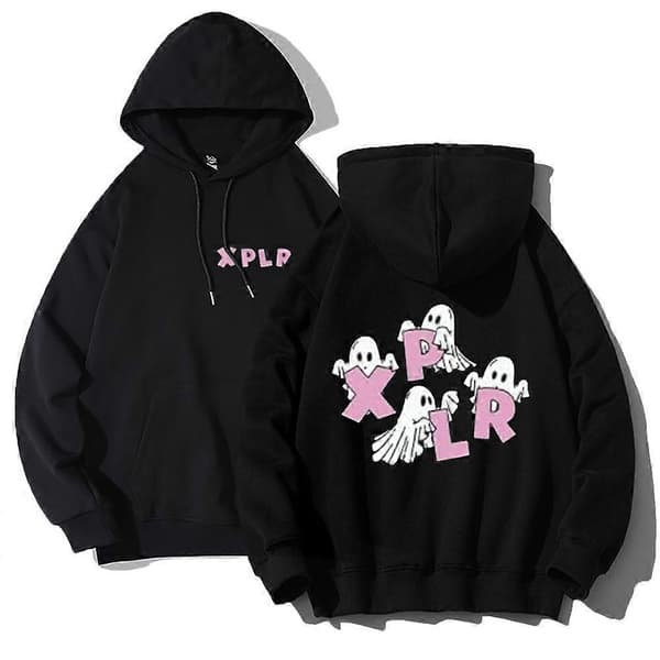 Sam og Colbys XPLR Hættetrøje Sjov Halloween Sweater Unisex Pullover Langærmede Hættetrøjer sort sort black XS