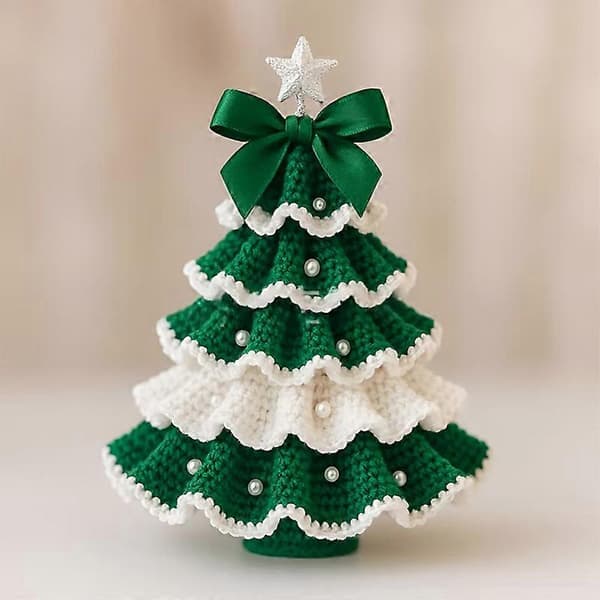 DIY Crocheted Christmas Tree Kit - Handmade Christmas Decoration, Beginner Kit, Tree Bow Bead Embellishment