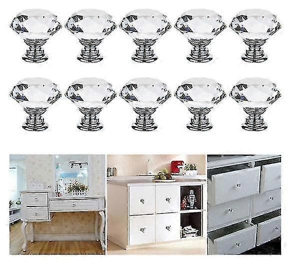 12 stk. 30 mm Krystalglas Skab Kommode Knop Diamant Skuffehåndtag Trækhåndtag