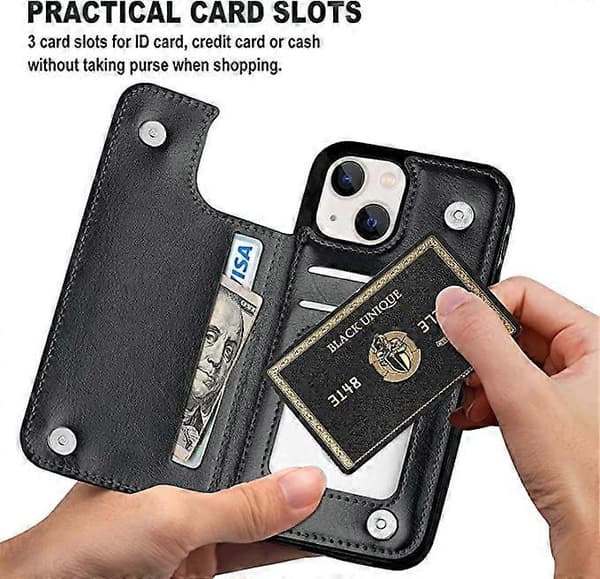 Designed for iPhone 13 Wallet Case, Soft PU Leather Card Holder with Stand Slim Flip Case for iPhone 13 6.1 Inch (Black)