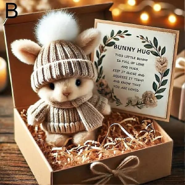 Mini Bunny Hug Easter Gift Rabbit Plush Pocket Hug Bunny with Positive Cards Khaki