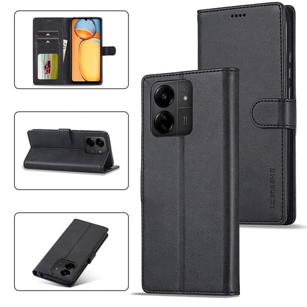LC.IMEEKE Wallet Case Cover for Xiaomi Redmi 13C Svart black