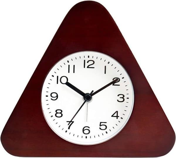 Triangular Wooden Alarm Clock, Arabic Numerals, Anti-Tick, Silent Backlight, Battery Operated (Brown)