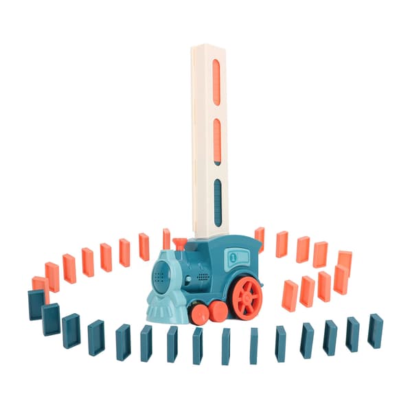 Domino Train Toy Sound Light Improve Creativity Automatic Domino Stacking Game for Kids Blue