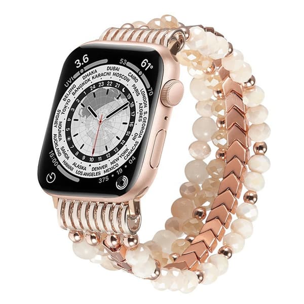 Crystal Multi-Layer Beaded Smartwatch Bracelet – Modular Replacement Strap Compatible with 42/44/45/49mm Watches Pink