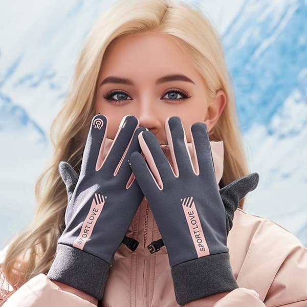 Varme vinterhandsker til damer - Skridsikre touchscreen-handsker med fulde fingre, højkvalitets vinterhandsker Grå Pink Grey Pink One-size