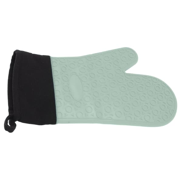 Silicone Oven Mitts Non-Slip Kitchen Baking Gloves High Temperature Resistant 2 Fingers Long Green
