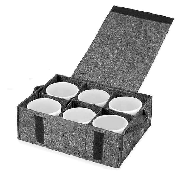 Caravan Plate Holder, Camping Dinnerware Storage Felt Bag with Side Handle, for RV Cabinet Glass Mug Dinnerware Storage-2PCS grey 2pcs