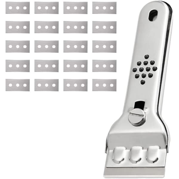 Stainless Steel Glass Scraper for Ceramic Hobs, Induction Hob Scraper, Paint Scraper, Ceramic Hob Scraper with 20 Blades, Windows/Mirrors