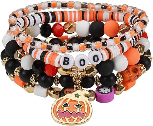 Halloween-armbånd Stablebart elastisk armbånd med svarte steinperler D