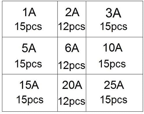 126 st glasrörssäkringar, 6 x 30 mm glaspatronssäkringar, snabba bilsäkringar, snabba glasrörssäkringar (AMP 1A 2A 3A 5A 6A 10A 15A 20A 25A)