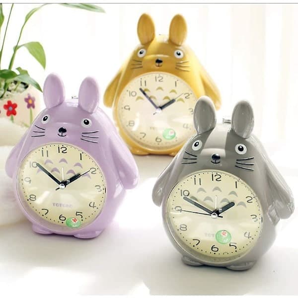 Wekity Totoro-tema, slumrefunksjon, stille og LED-nattlampeklokke, beste gave til barn, tenåringer og venner, grå