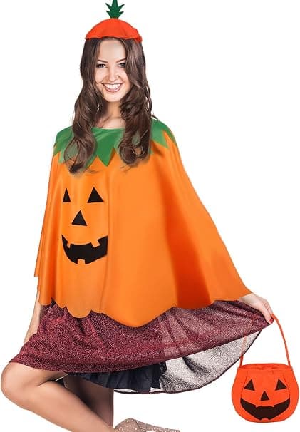 Halloween Græskar Kostume Sæt til Voksne - Græskar Poncho med Tilbehør A1