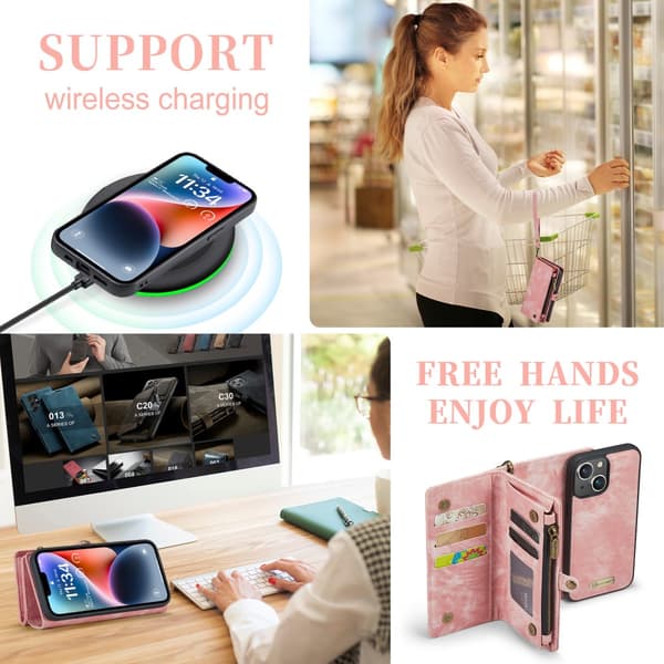 CaseMe Multi-Slot 2-i-1 Plånboksfodral iPhone 15 Rosa