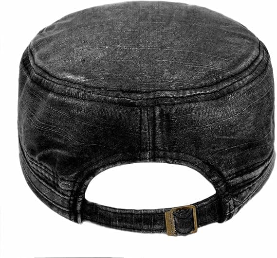 Unisex Cadet Army Cap Adjustable Flat Top Cap Washed Cotton Military Hat Baseball Cap Black