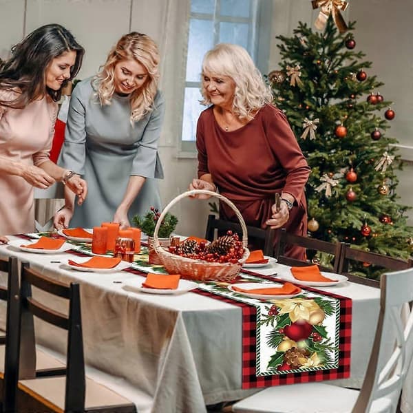 Julepynt Bordløper, Juleborddekorasjoner med Julekuler Julestjerneblomster, 13x72 Tommer-Juleblomster