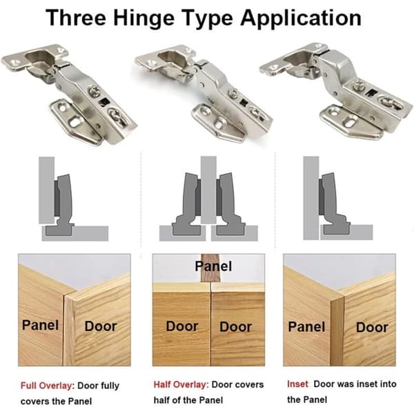 Hinge with integrated soft-close mechanism, automatic closing hinge for kitchen cabinet doors, set of 6
