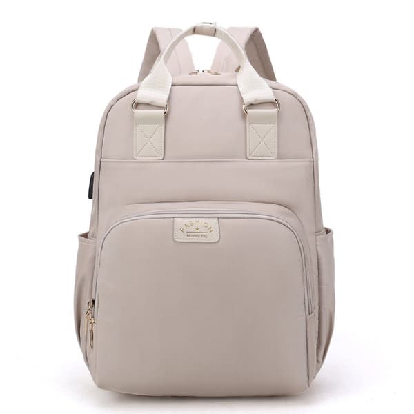 Large Diaper Travel Backpack with USB Charging Port, Insulated Pockets - Beige
