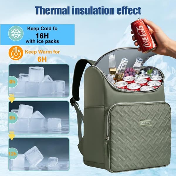 Insulated Backpack / Cooler Bag - Picnic Bag with Double Compartments, Waterproof & Leak-Proof for Camping, Travel & Beach