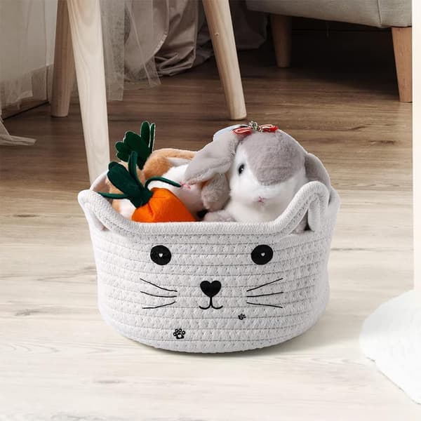 Kattkorg, dekorativ husdjurskorg, förvaring i vävt bomullsrep, flätad med kattöron, 12*21*12 cm