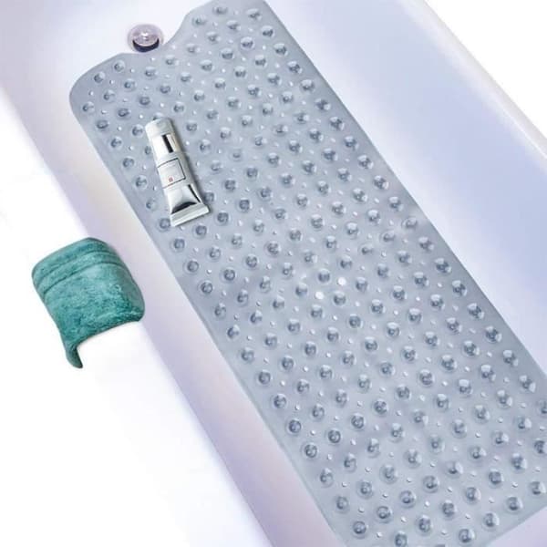 Non-slip PVC Bathroom Mat 100x40cm - ANNEFLY Solid Grey Machine Washable