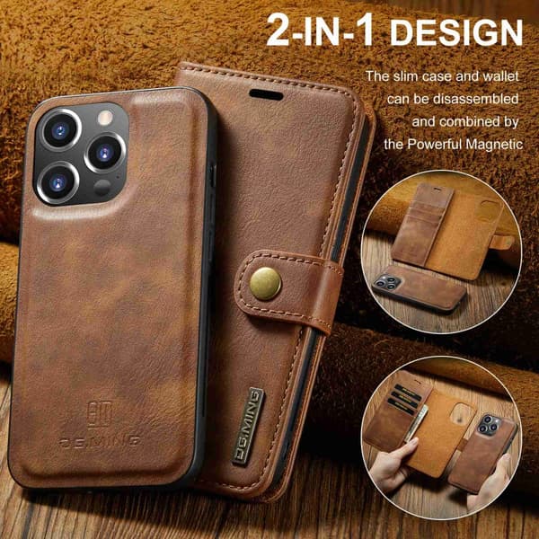 DG.MING 2-i-1 Magnetpung iPhone 15 Pro Cognac