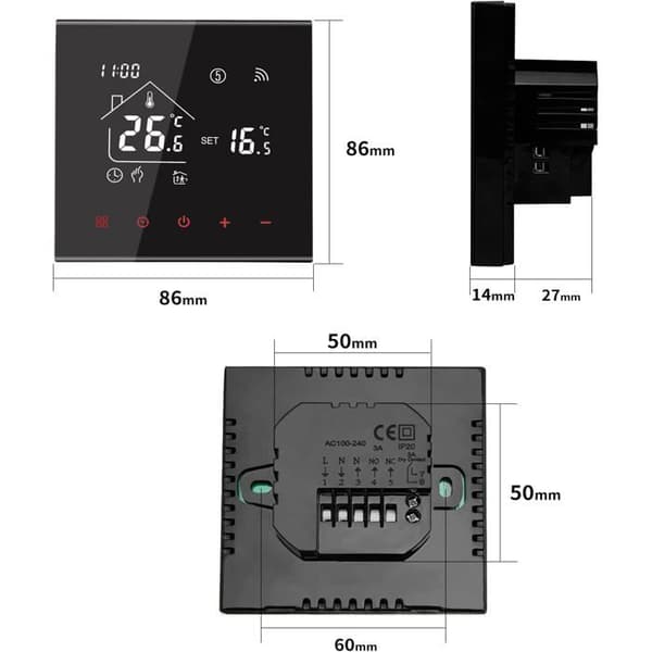 Smart WiFi Digital Thermostat - Energy-Saving Underfloor Heating Black