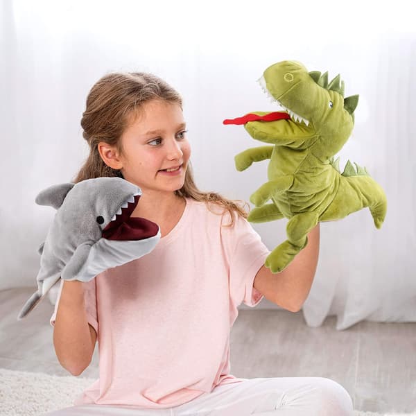 Plush Dinosaur Hand Puppet T-Rex with Open Movable Mouth for