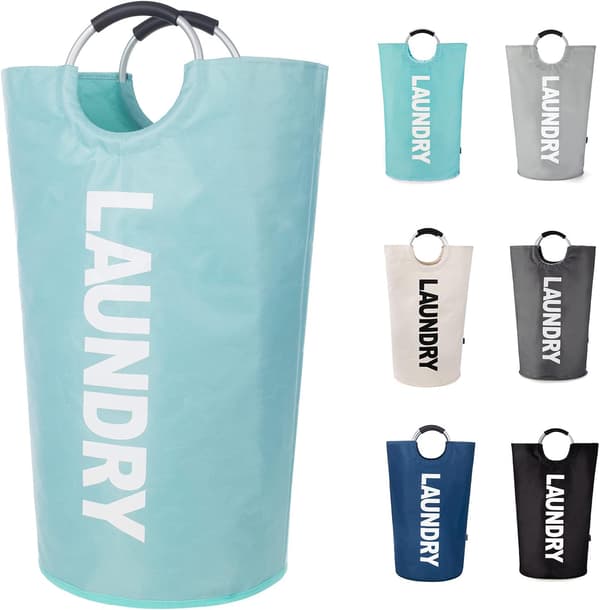 Laundry Bag with Padded Handles, Waterproof Laundry Hamper Foldable, Laundry Basket for Bathroom, Laundry Room, College light blue