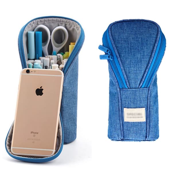 Standing Pencil Case Pen Holder Large Storage Space for Office Supplies Blue