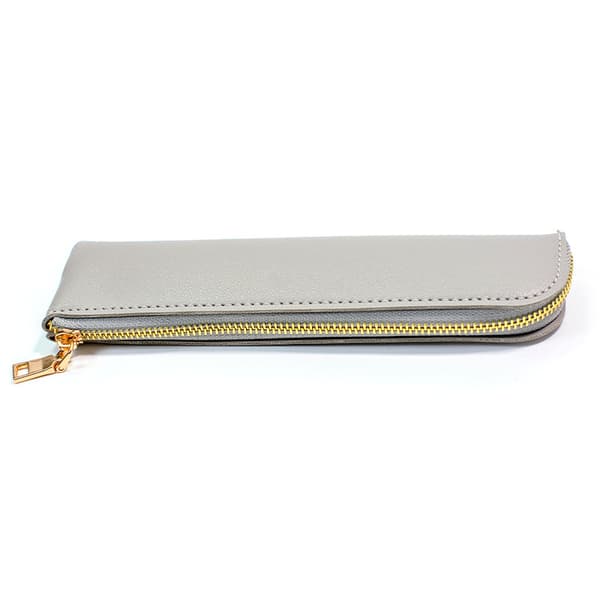 Small Solid Color Leather Pencil Case Large Capacity Pencil Case School Supplies Box - Gray