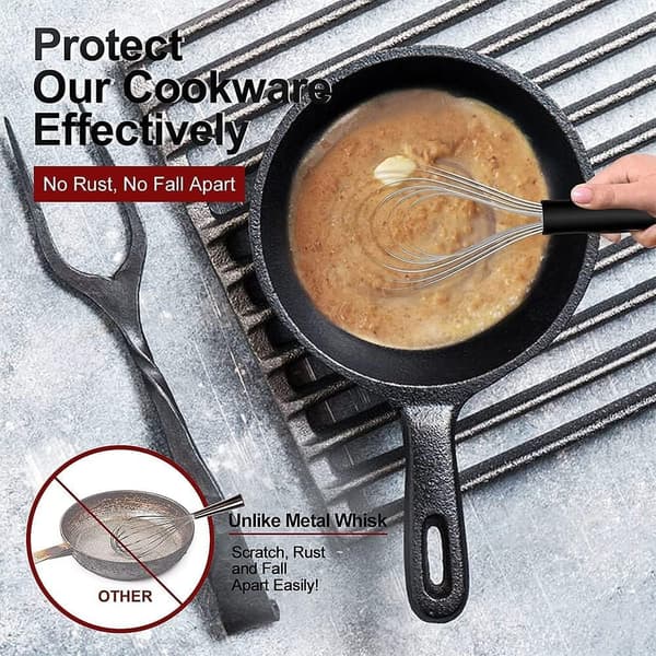 Sett med 2 kjøkkenvisper i rustfritt stål og non-stick silikon, 27 cm visp i rustfritt stål, eggvisp for baking og miksing