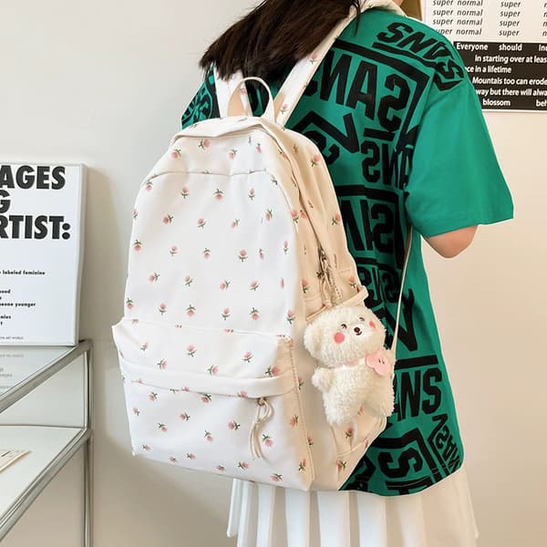 Backpack Pendant Backpack Mini Backpack Cute Backpack Japanese Bag Flower Backpack (White)