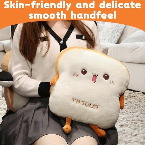 40CM Bread Pillow Toasted Bread Cushion Soft Plush Toy Toasted Sliced Bread Pillow Hand Warming Design