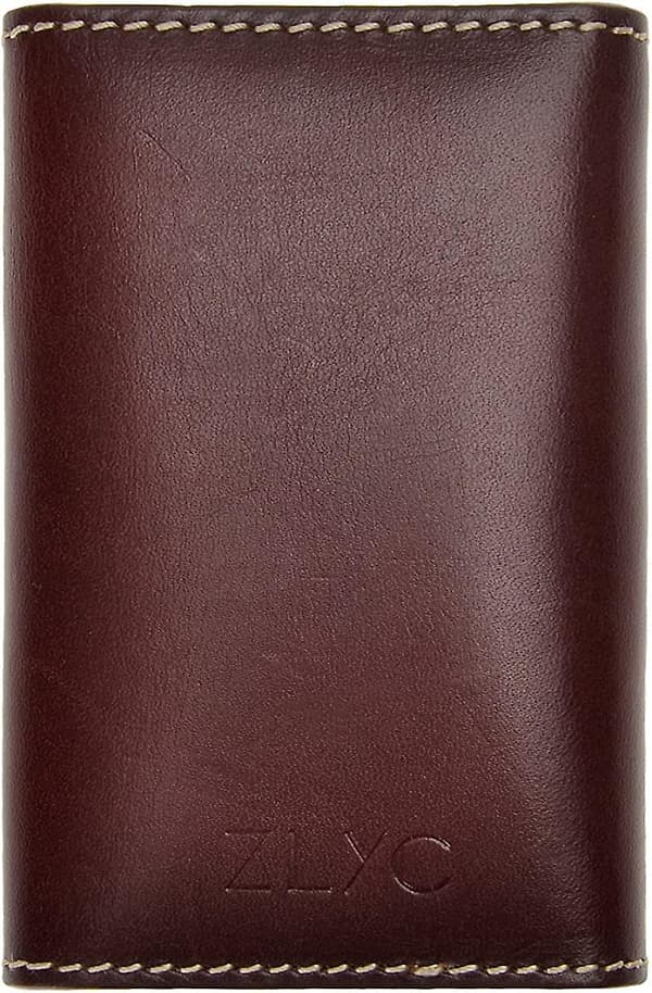 Genuine Leather Key Case Wallet 6 Hooks Snap Closure Key Holder with Card Slots