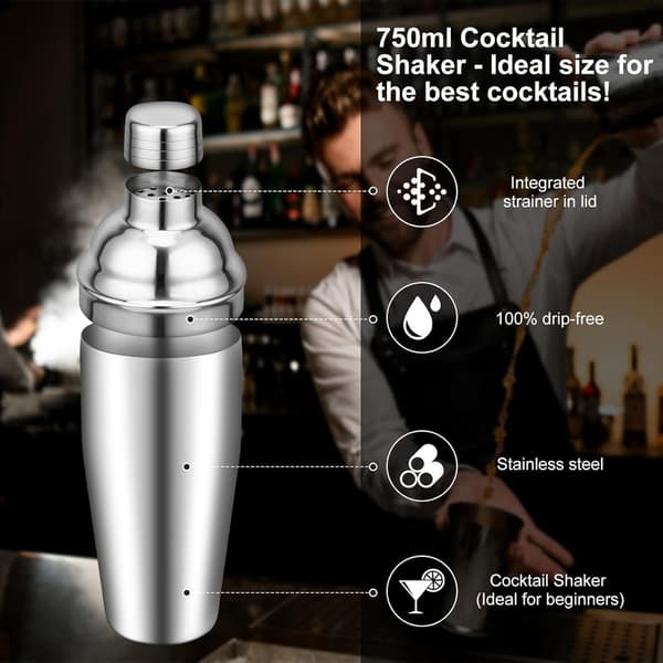 Cocktail Sæt, Cocktail Shaker Sæt i Rustfrit Stål, 15-Dele Cocktailbar Sæt