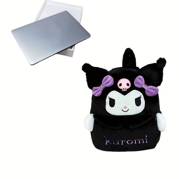Sanrio My Melody Large Capacity Backpack, Soft Shell, Cute Cat Design, Nylon Polyester, None, Zipper, Ideal for Autumn Winter Kuromi Black