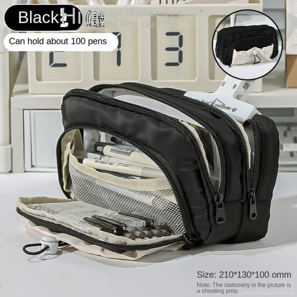 Five-layer large capacity pencil case multifunctional pencil case cute pen storage bag Black