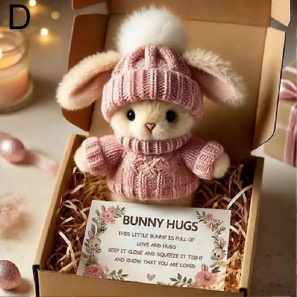 Mini Bunny Hug Easter Gift Rabbit Plush Pocket Hug Bunny with Positive Cards Pink