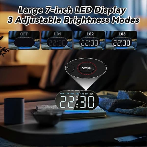 Radio Controlled Digital Alarm Clock with LED Display, Digital Alarm Clock, Night Light, Snooze, Table Clock Green Blue