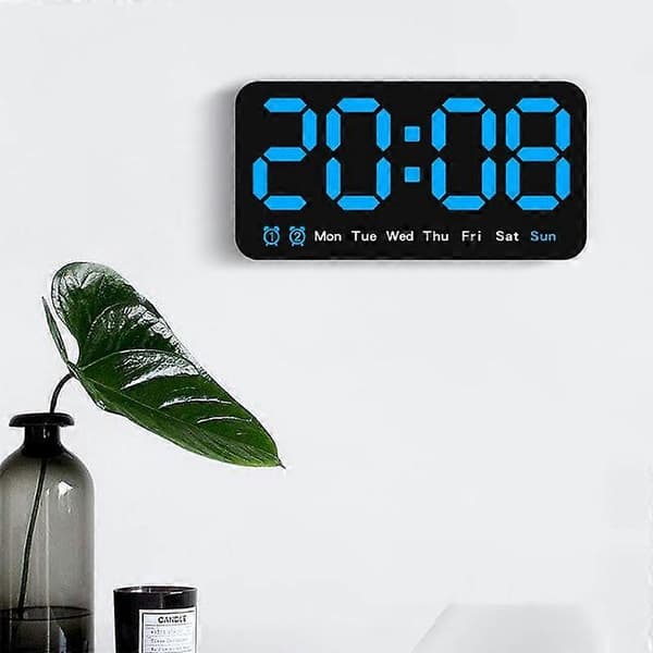 Wall Clock Large Screen Living Room Voice Control Digital Clock Snooze Temperature Date Display USB 12/24H Table LED Clock black,blue
