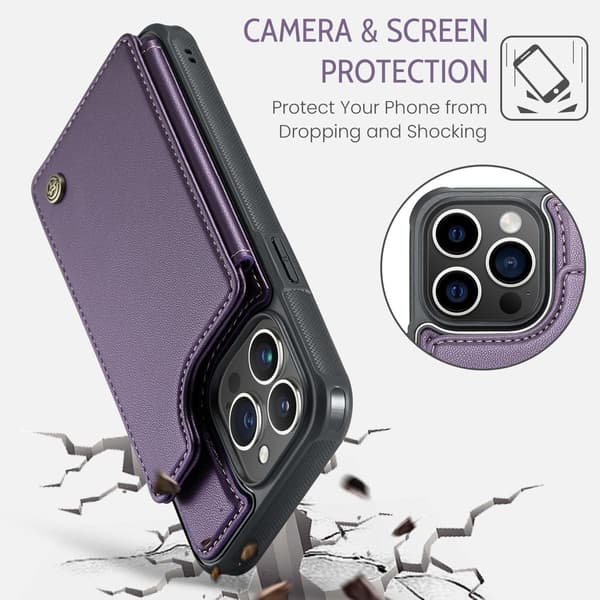 (Til iPhone 17 Pro Max) Pungcover med kortpladser, støttefod og RFID-beskyttelse i PU-læder havblå