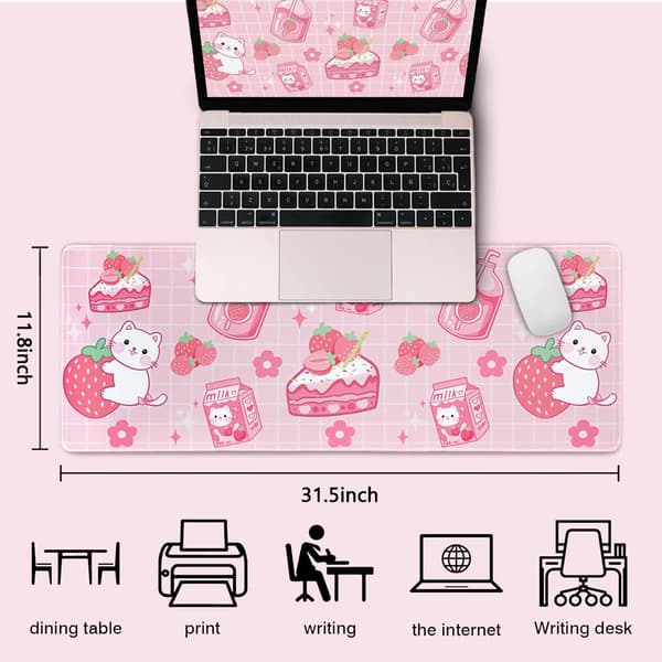Kawaii Gaming Musemåtte til Skrivebord, Stor Killing Jordbærmælk Musemåtte, Pink Musemåtte XL, Sød Musemåtte Anime